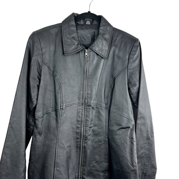 Jacqueline Ferrar Authentic Pig Nappa Genuine Leather Black Zip Up Jacket size S - Picture 4 of 13